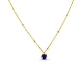 Silventi 9SIL-21787 Zilveren Ketting met hangertje - Dames - Zirkonia Steentje - 5 mm Doorsnee - Blauw - Ankerschakel met Bolletjes - 38 + 5 cm - Zilver - Goudkleurig