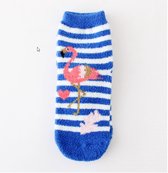 Fluffy Sokken Dames - huissokken - dikke sokken - blauw - print flamingo - gestrepen - 36-40