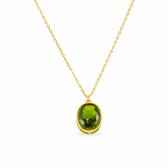 Silventi 9SIL-21767 Zilveren Ketting met Hangertje - Dames - Zirkonia - Ovaal - Groen - 13,5 x 11,5 mm - Ankerschakel - 38 + 5 cm - Zilver - Goudkleurig