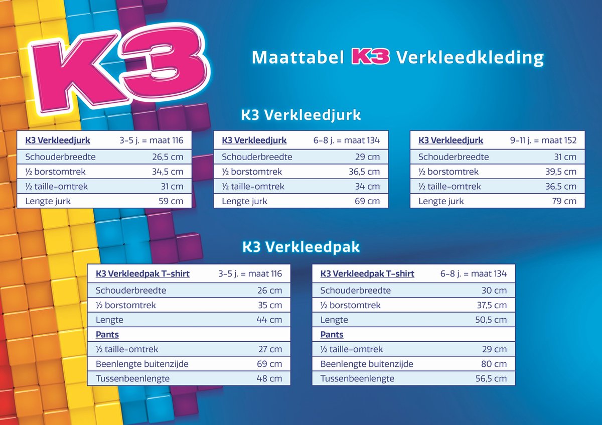 K3 verkleedkleding - verkleedpak regenboog blauw 3/5 jaar - maat 116 — afbeelding 2