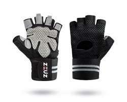 ZEUZ Sport & Fitness Handschoenen Heren & Dames – Geschikt voor Krachttraining & CrossFit – Grijs & Zwart – Maat S