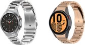 Smartwatch bandjes - 2 pack - Geschikt Samsung Galaxy Watch 4 Classic - Horlogebandjes - RVS metaal- Schakel - Fungus - Schakel - Rosegoud Zilver