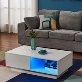Happyment® Salontafel met RGB verlichting - Hoogglans - Vierkant - Rechthoek - Wit - 95x55x23 cm
