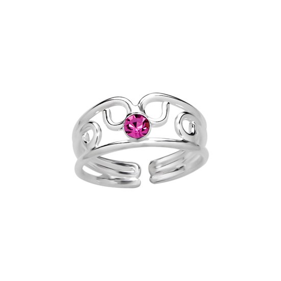 Anneaux d'orteil | Bague d'orteil en argent, bande ajourée avec cristal rose