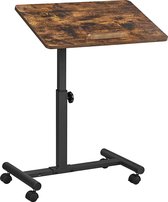 Bedtafel Bijzettafel Laptoptafel met kantelbare spaanplaat en wielen In hoogte verstelbaar Industrieel ontwerp voor woonkamer Slaapkamer Thuiskantoor Vintage Bruin Zwart LET226B01