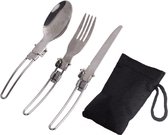 3-In-1 -  Opvouwbaar RVS Camping/Kampeer Bestek Set-Met Tasje
