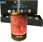 Aroma Diffuser met Himalaya Zout – 150ml – Inclusief 6x Etherische Olie – Aroma Vernevelaar met Instelbare Kleuren – Luchtbevochtiger