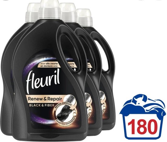 Fleuril Vloeibaar Wasmiddel - Black & Fiber - Zwart - 4x45 wasbeurten (10,8l)