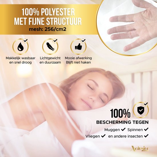 Luxe Klamboe XL van Xclusive-lifestyle - Geschikt voor 1 en 2 Persoons Bed - Thuis en op Reis - Ophangset met Koord en Zelfklevende Haakjes - In- & Outdoor - Lichtgewicht - Reisetui