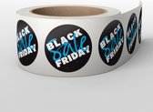 Black Friday Stickerrol - 100 Stickers Op een Rol - 2,5 cm -  Zwart met Blauw en Wit