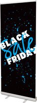 Black Friday - Roll up - 85 cm x 2 m - Incl. Aluminium Cassette - Zwart met Blauw en Wit - Binnen en Buiten