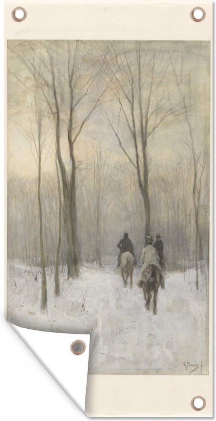 Ruiters in de sneeuw in het Haagse Bos - Schilderij van Anton Mauve