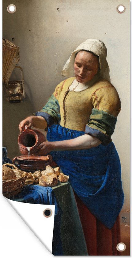 Tuinposter Het melkmeisje - Johannes Vermeer - 30x60 cm - Tuindoek - Buitenposter