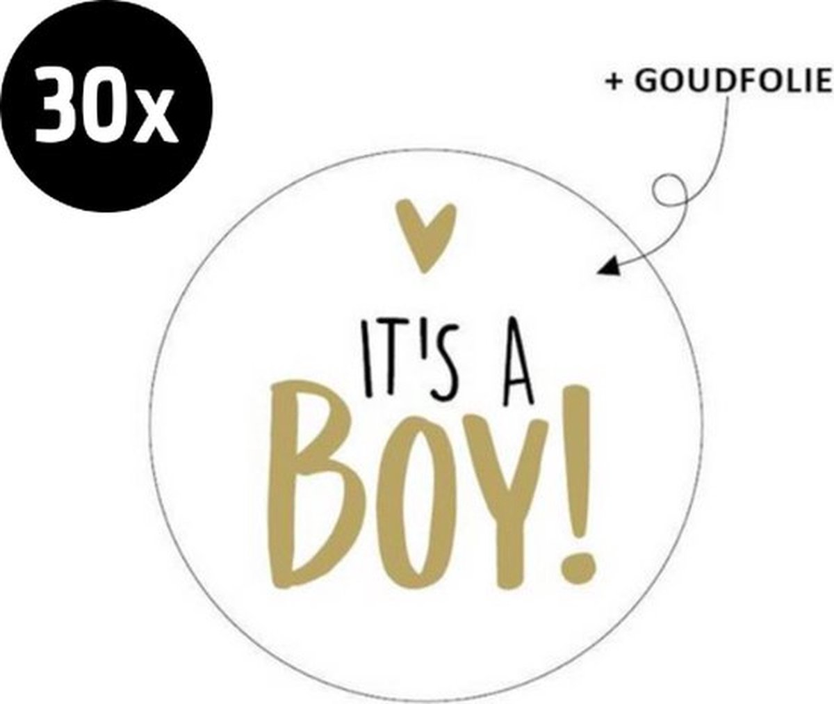 Without Lemons 30x Sluitsticker It's a Boy! Goudfolie | 40 mm | Geboorte Sticker | Sluitzegel | Sticker Geboortekaart | Baby nieuws | Zwangerschap | Luxe Sluitzegel