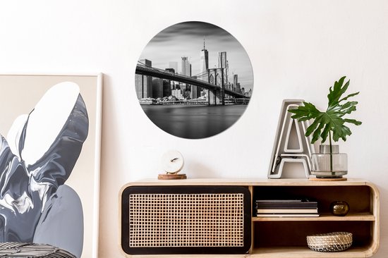 Wall Circle - Wall Circle Inside - Brooklyn Bridge et New York Skyline en Noir et Blanc - ⌀ 60 cm - Décoration murale - Peintures Ronds