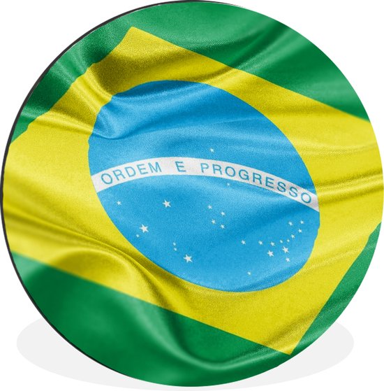 WallCircle - Wandcirkel - Muurcirkel - Close-up van de vlag van Brazilië - Aluminium - Dibond - ⌀ 140 cm - Binnen en Buiten