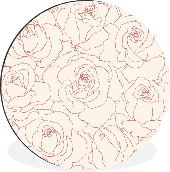 WallCircle - Wandcirkel - Muurcirkel - Een bloemdessin illustratie van roze rozen - Aluminium - Dibond - ⌀ 60 cm - Binnen en Buiten