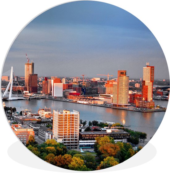 WallCircle - Wandcirkel ⌀ 90 - Rotterdam - Skyline - Boom - Ronde schilderijen woonkamer - Wandbord rond - Muurdecoratie cirkel - Kamer decoratie binnen - Wanddecoratie muurcirkel - Woonaccessoires