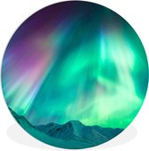 WallCircle - Wandcirkel ⌀ 120 - Noorderlicht - Berg - Nacht - Ronde schilderijen woonkamer - Wandbord rond - Muurdecoratie cirkel - Kamer decoratie binnen - Wanddecoratie muurcirkel - Woonaccessoires XXL