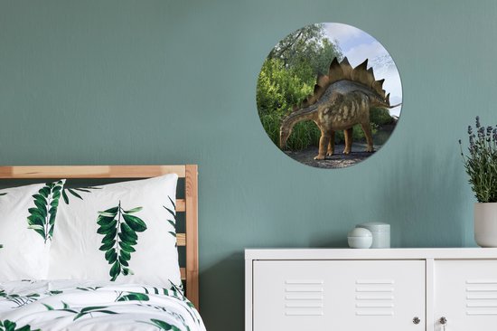Papier peint Cercle - Dinosaurus - Berg - Forêt - Illustration - 80x80 cm - Mur Cercle