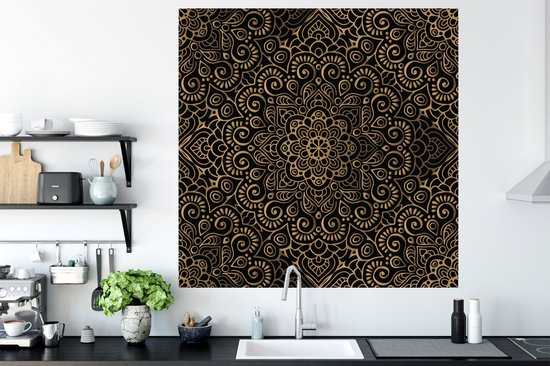 Sticker Muursticker Goud - Motif doré sur fond noir - 120x120 cm - Film adhésif autocollant - Sticker mural repositionnable XXL /