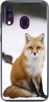 Geschikt voor Samsung Galaxy A40 hoesje - Vos - Sneeuw - Winter - Siliconen Telefoonhoesje