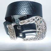 Tailleriem - van zwart slangenleer(print) - met Keltische gespenset -
