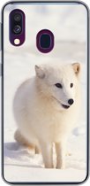 Geschikt voor Samsung Galaxy A40 hoesje - Vos - Sneeuw - Wit - Siliconen Telefoonhoesje