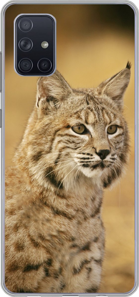 Telefoonhoesje Geschikt voor Samsung Galaxy A51 hoesje - Lynx - Bruin - Gras - Siliconen Telefoonhoesje Telefoonhoesje