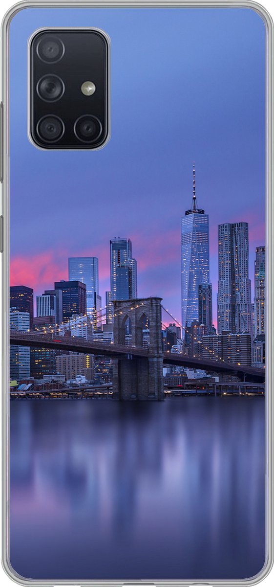 Telefoonhoesje Geschikt voor Samsung Galaxy A51 hoesje - New York achter de Brooklyn Bridge - Siliconen Telefoonhoesje Telefoonhoesje