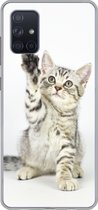 Geschikt voor Samsung Galaxy A51 hoesje - Kitten - Poot - Wit - Meisjes - Kinderen - Jongens - Kind - Siliconen Telefoonhoesje