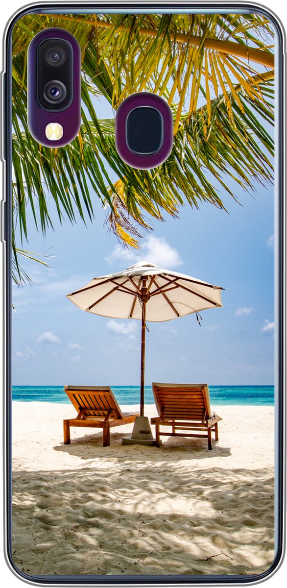 Telefoonhoesje Geschikt voor Samsung Galaxy A40 hoesje - Strand - Strandstoel - Parasol - Siliconen Telefoonhoesje Telefoonhoesje
