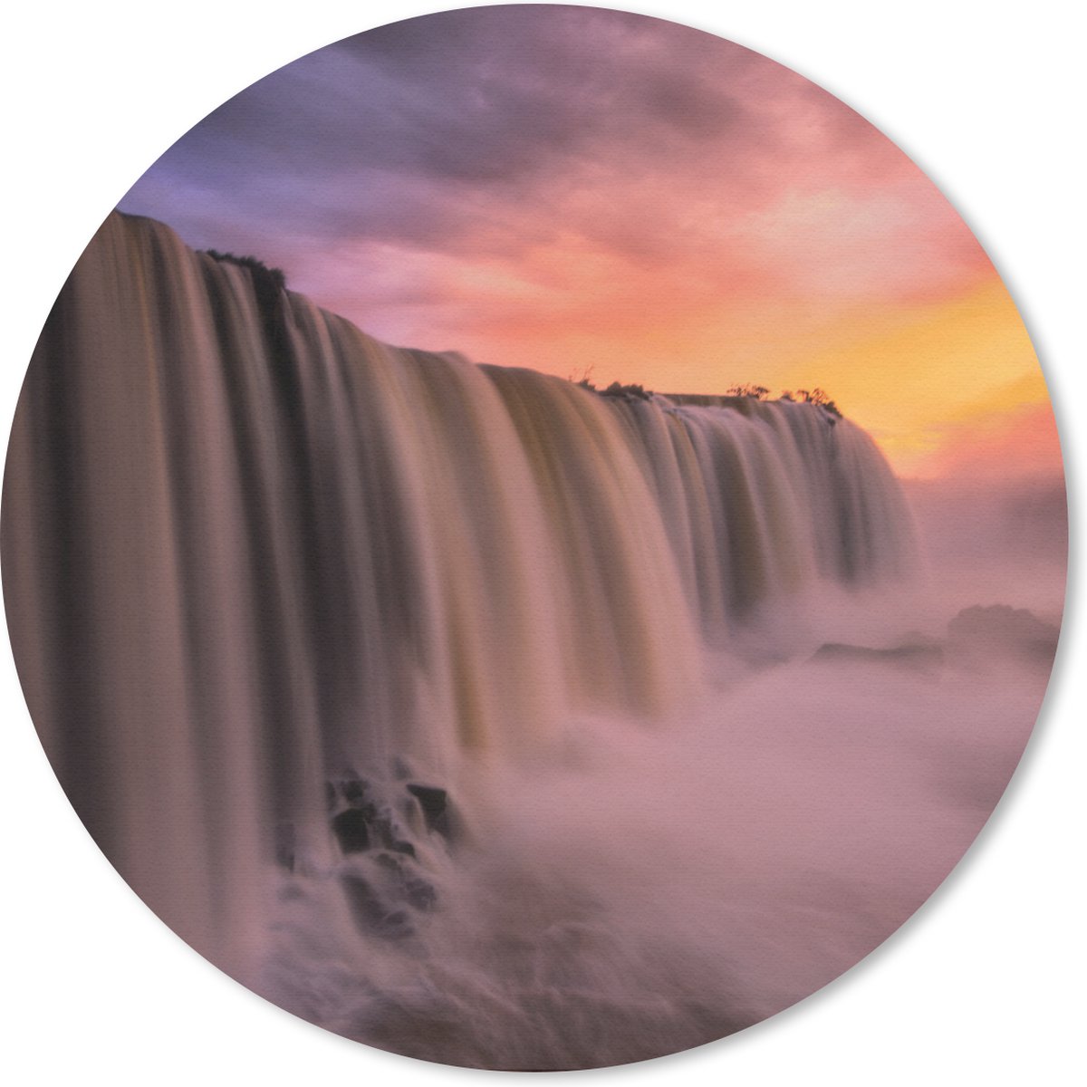 Muismat rond 30x30 cm - Mousepad Waterval - Zonsondergang - Natuur - Ronde muismatten