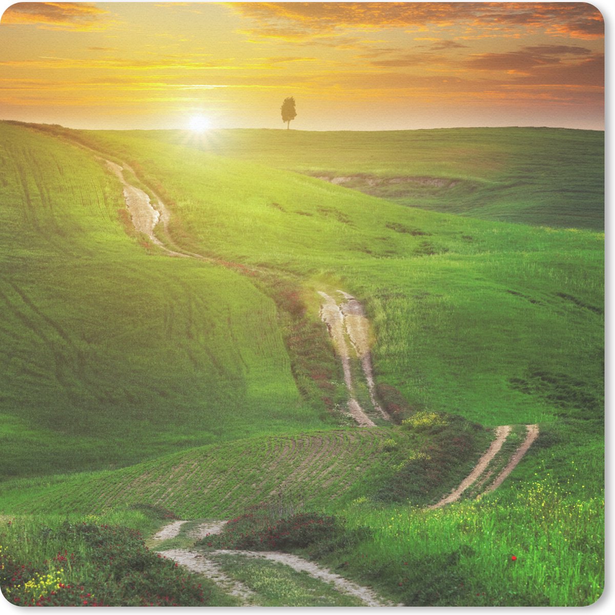Muismat 30x30 cm - Mousepad Toscane - Zon - Heuvels - Muismatten