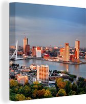 Canvas Schilderij Rotterdam - Skyline - Boom - 20x20 cm - Wanddecoratie