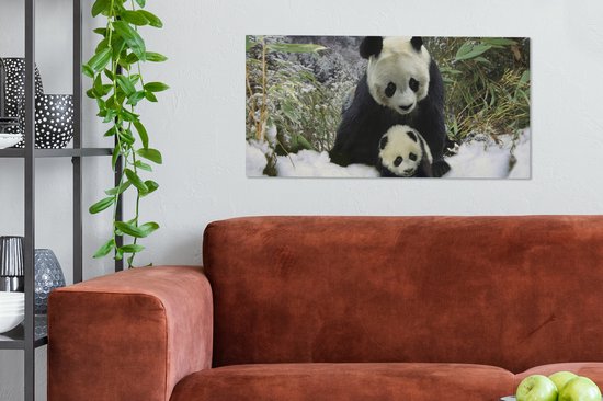 Peinture sur toile Panda - Ourson - Neige - 80x40 cm - Décoration murale