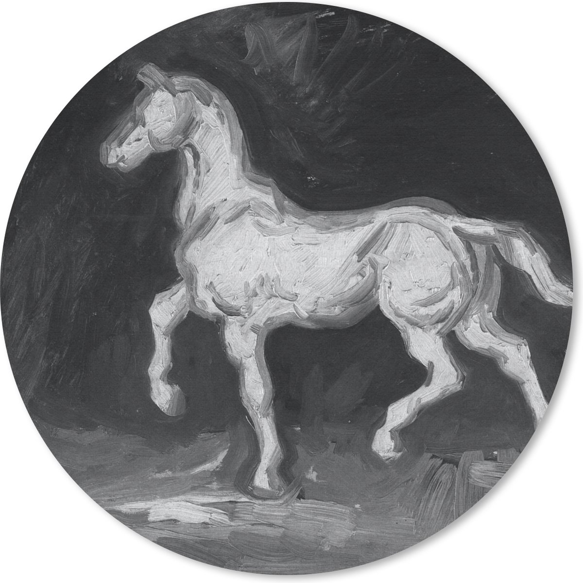 Muismat rond 20x20 cm - Mousepad Paard - Vincent van Gogh - Zwart - Wit - Ronde muismatten