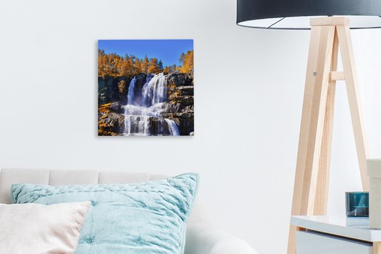 Toile Peinture Cascade - Norvège - Nature - 20x20 cm - Décoration murale