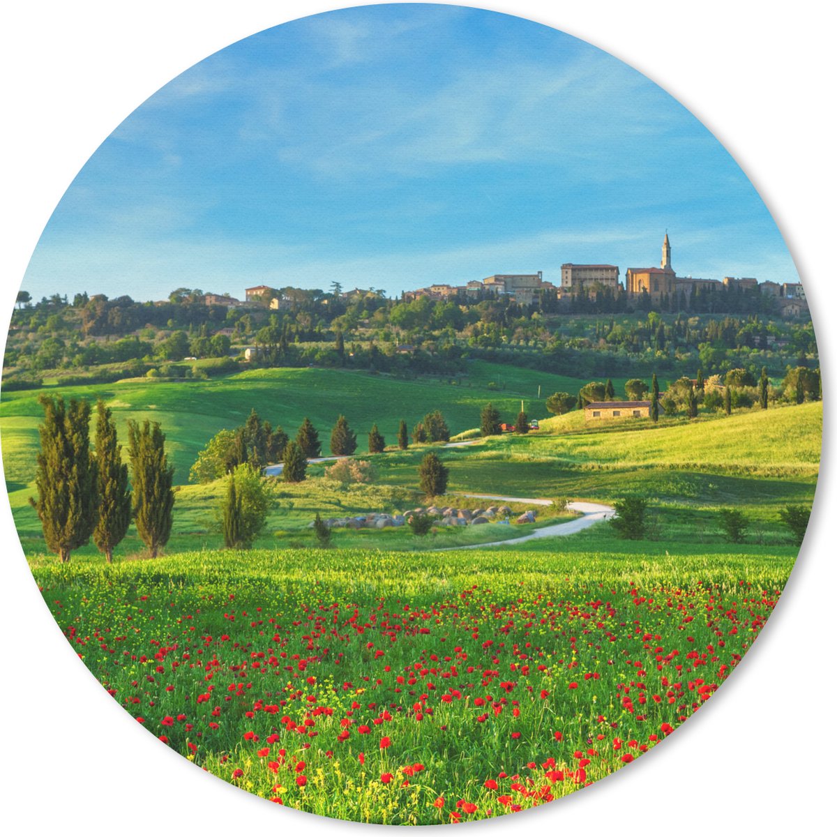 Muismat rond 20x20 cm - Mousepad Toscane - Landschap - Bloemen - Ronde muismatten