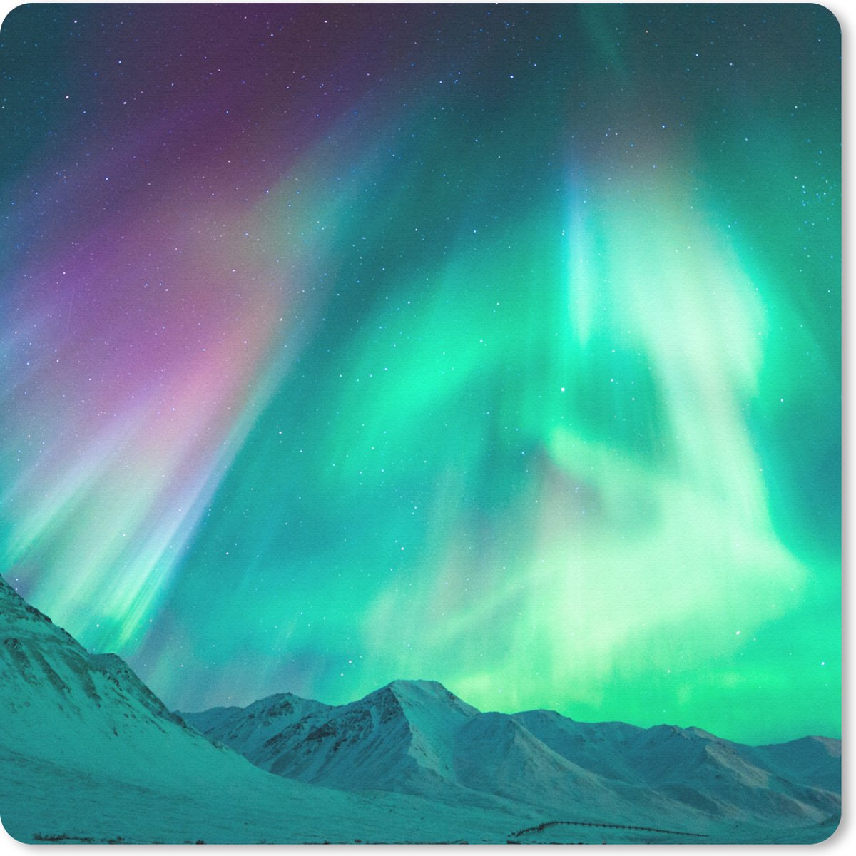 Muismat 30x30 cm - Mousepad Noorderlicht - Berg - Nacht - Muismatten