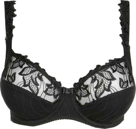 Zwarte beugel-bh van PrimaDonna met kant versierde cups en gestreepte stof.