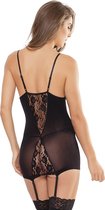 Chemise With G-String/ Stockings - Black - Maat O/S
