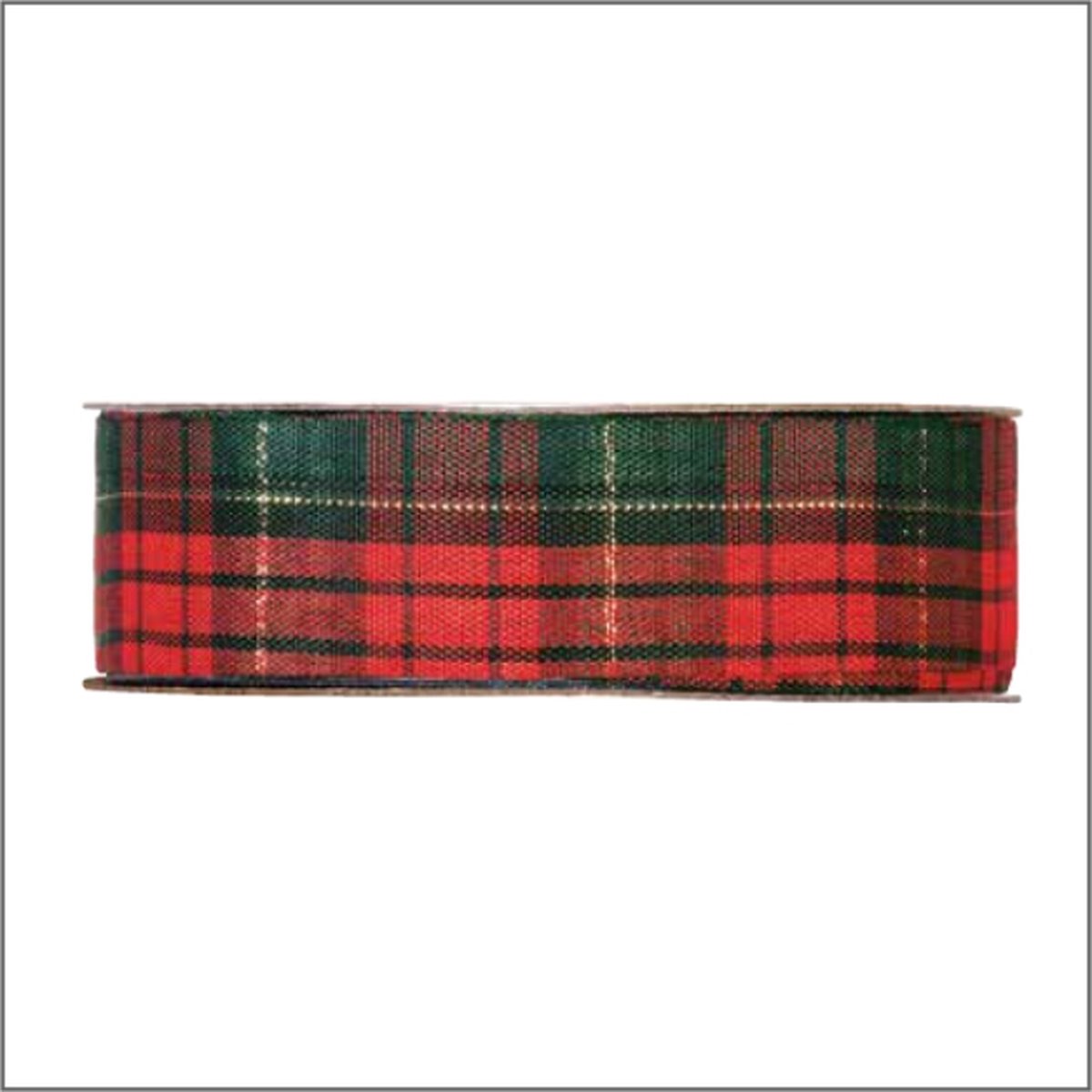 Decoratielint Schotse ruit - groen rood goud - 25 mm x 45 meter
