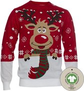 Foute Kersttrui Dames & Heren - Christmas Sweater "Rudolf met Sjaal" - 100% Biologisch Katoen - Mannen & Vrouwen Maat XXL - Kerstcadeau