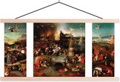 Posterhanger incl. Poster - Schoolplaat - Temptation of Saint Anthony - schilderij van Jheronimus Bosch - 150x75 cm - Blanke latten