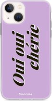 Fooncase Hoesje Geschikt voor iPhone 13 Mini - Shockproof Case - Back Cover / Soft Case - Oui Oui Chérie / Lila Paars & Wit