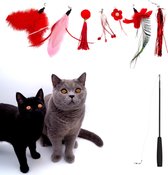 Make Me Purr Kattenhengel met 7 Hangers (Rood) - Speelgoed Hengel voor Katten - Kat Speelhengel met Veren - Kitten Kattenplager met Veer - Kattenspeelgoed - Kattenspeeltjes