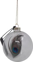 J-line - Kerstbal pauwenveer - Pauwenoog- Transparant - Glas - 10x10x10cm