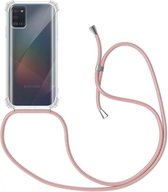 Samsung A21S Hoesje - Samsung Galaxy A21S hoesje transparant met rosé koord shock proof case
