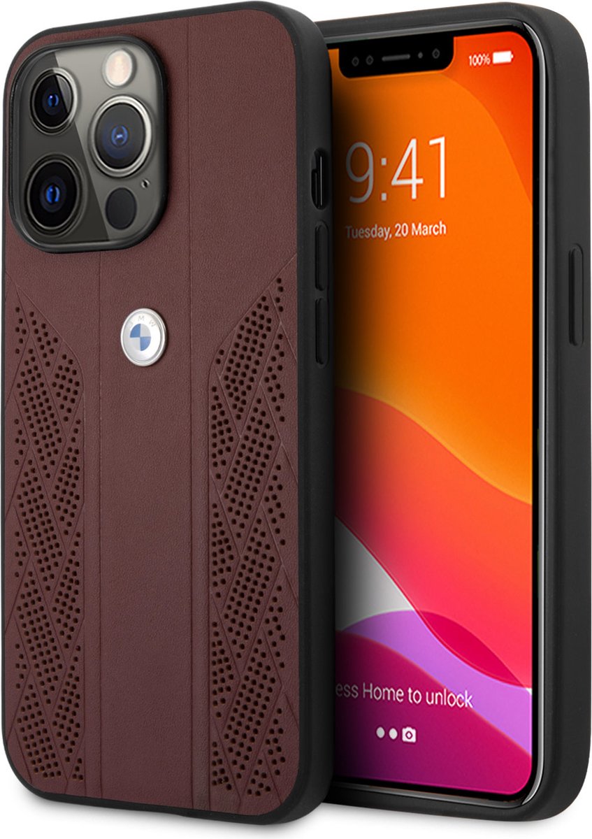 iPhone 13 Pro Backcase hoesje - BMW - Effen Rood - Leer